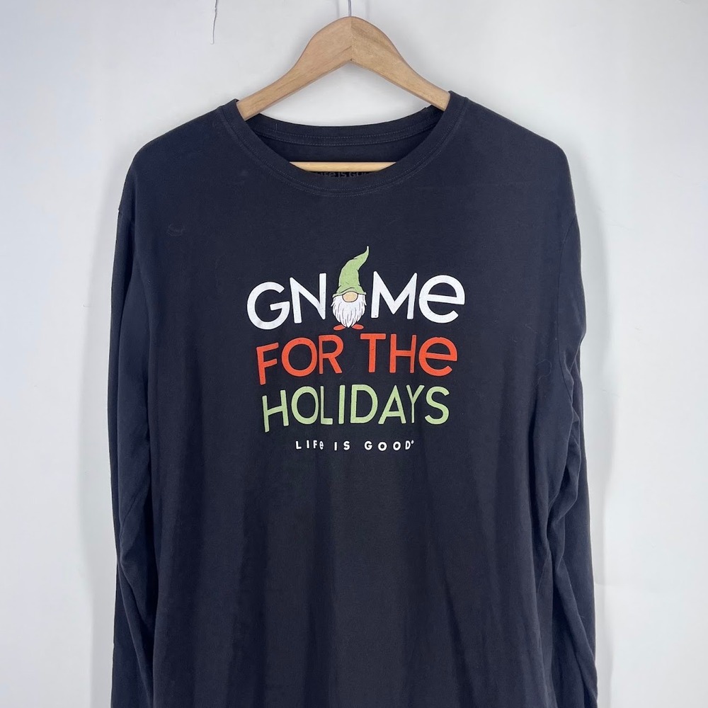 Life is Good Mens Gnome For The Holidays Crusher Tee Navy Blue Long Sleeve L - Picture 3 of 14
